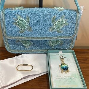 Handcrafted In India | Beaded Purse w/ Dust Bag, Charm Connector & Turtle Charm